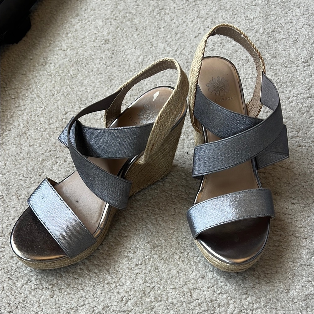 Silver Wedge Sandals with Crisscross Straps